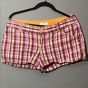 So Wear It Declare It Pink and Orange Plaid Jean Shorts